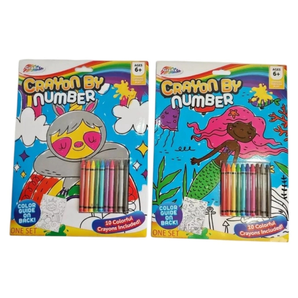 Lot of 2 Grafix Crayon by Number 2 Printed Sheet 20 Crayon Learning Play Age 6+